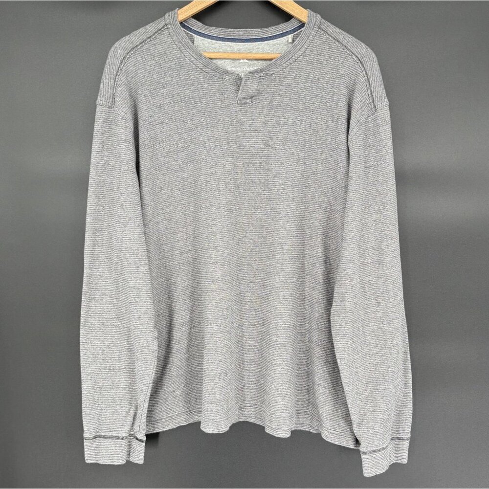 Tommy Bahama Men's Ribbed Long Sleeve Pullover Shirt XL Gray Preppy Coastal